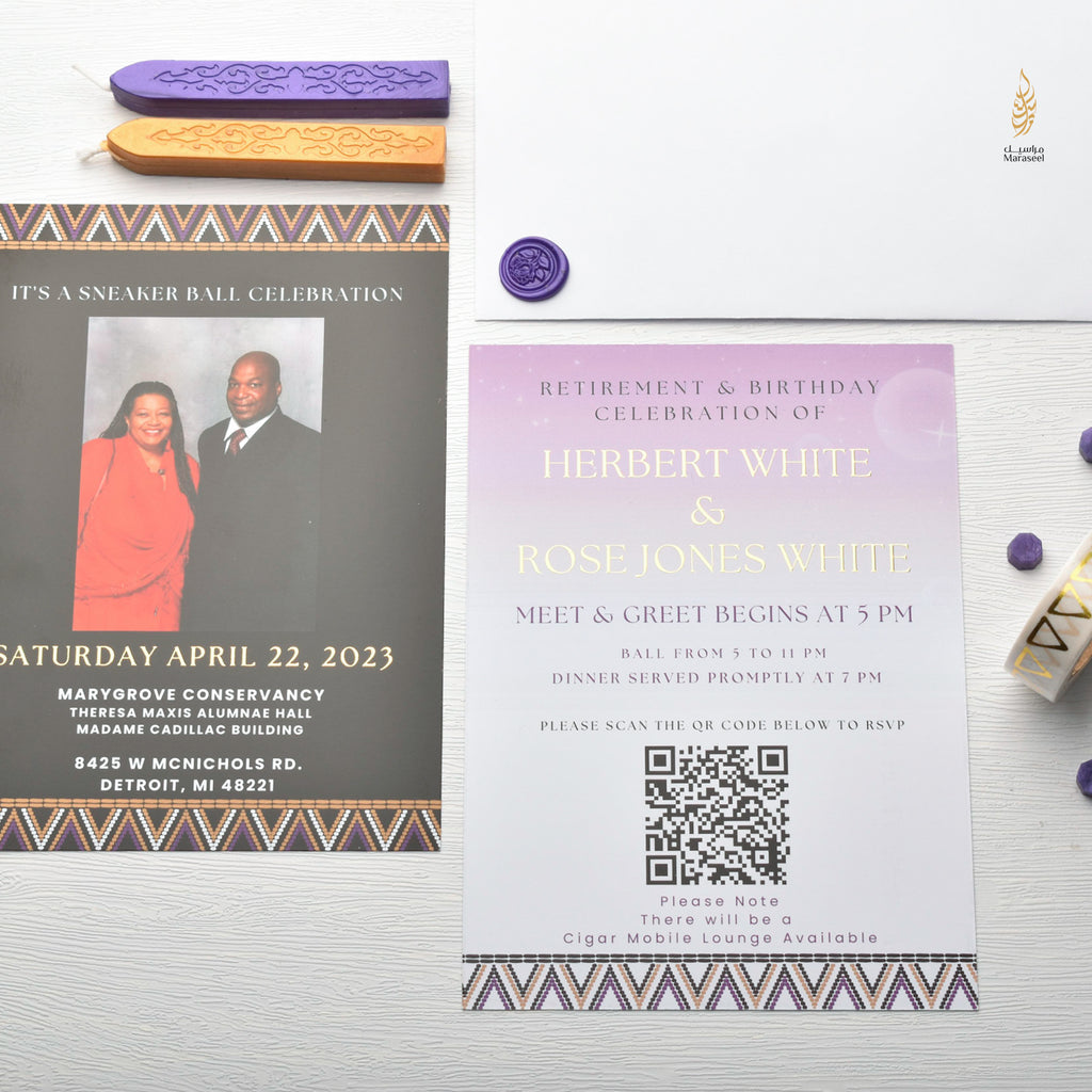 African Theme Wedding Celebration Invitation | Gold Foil | Double Sided | Image on Invitation | Save the Date