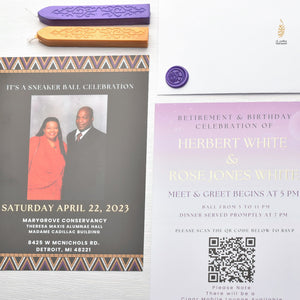 African Theme Wedding Celebration Invitation | Gold Foil | Double Sided | Image on Invitation | Save the Date