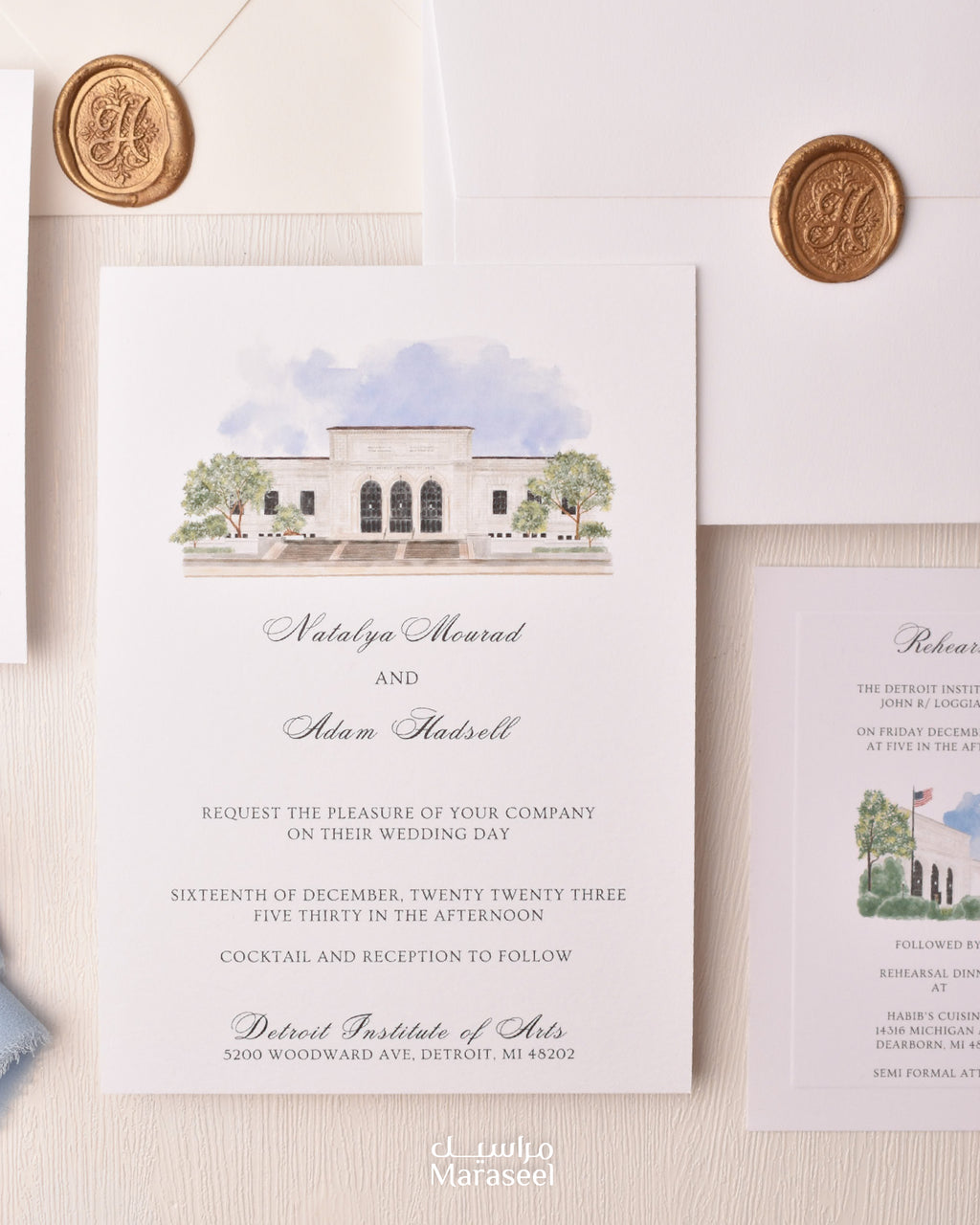 Watercolor Venue | Luxury Invitation | Custom | White Blue