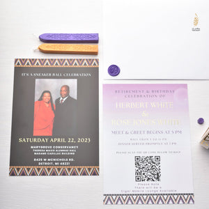 African Theme Wedding Celebration Invitation | Gold Foil | Double Sided | Image on Invitation | Save the Date