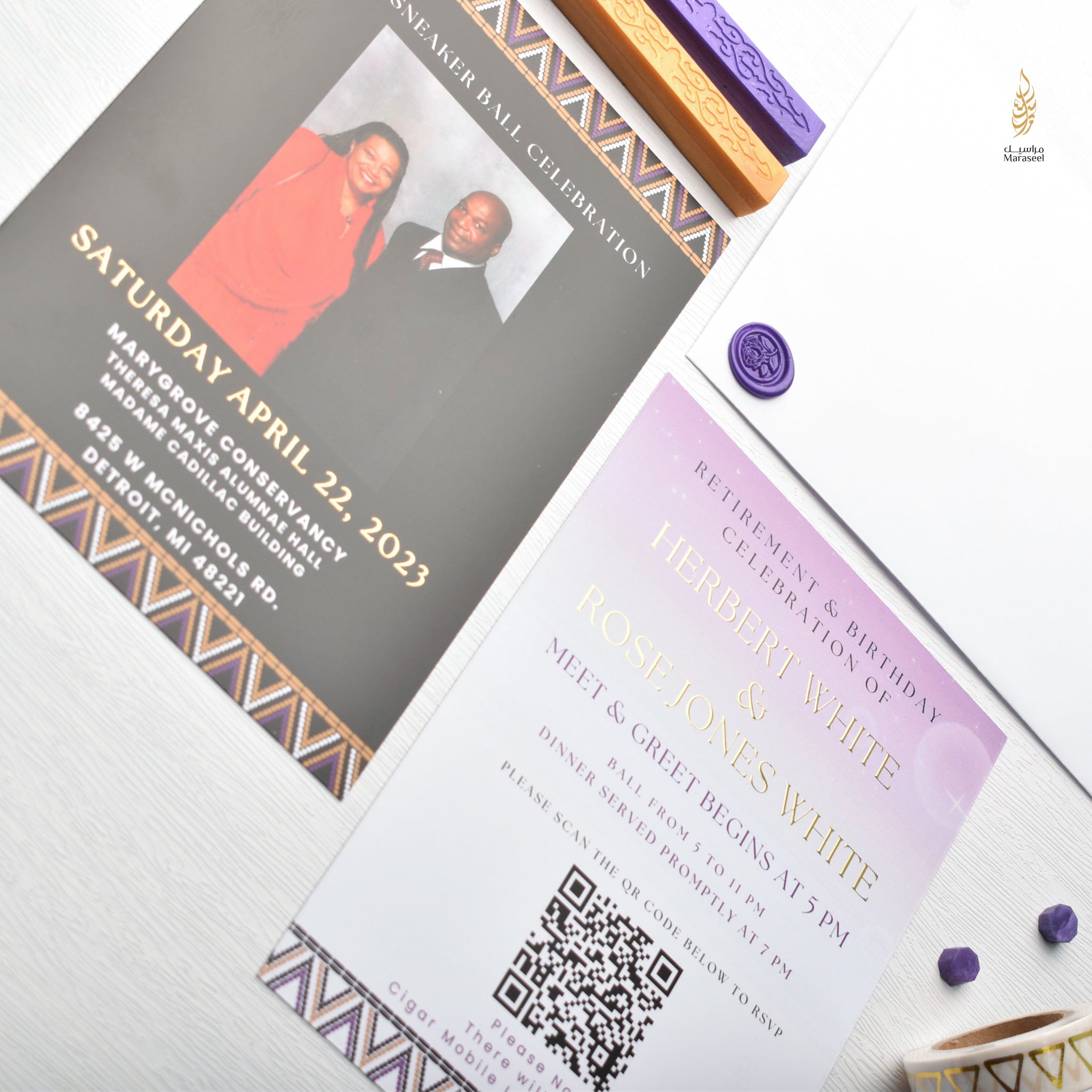 African Theme Wedding Celebration Invitation | Gold Foil | Double Sided | Image on Invitation | Save the Date