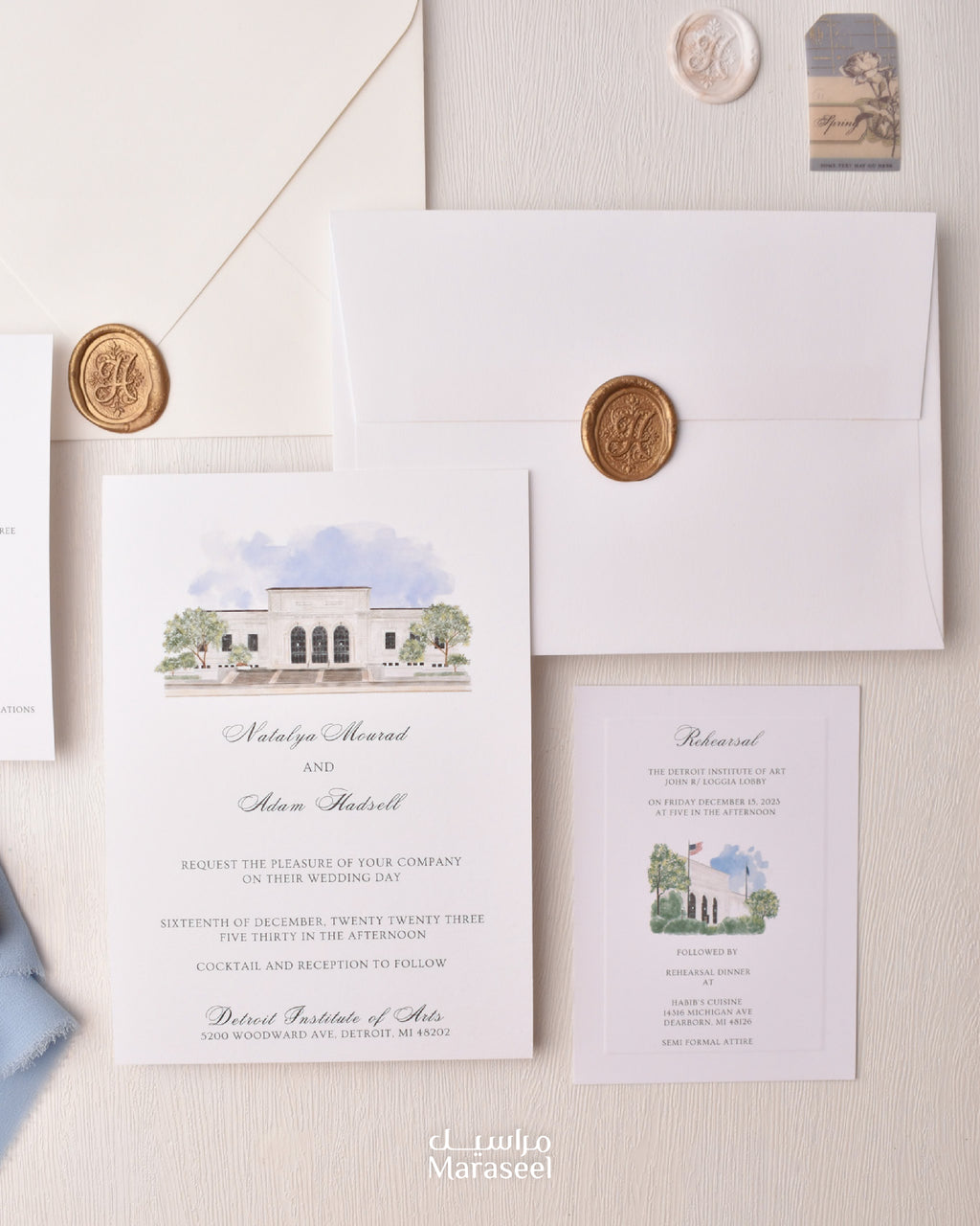 Watercolor Venue | Luxury Invitation | Custom | White Blue